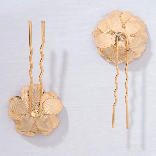 Set of 2 Floral Pearl U Pins - Gold