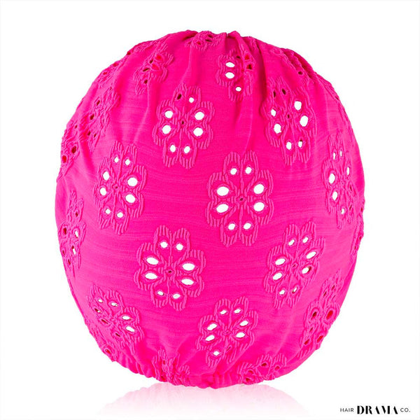 Hot Pink Cutwork Turban with Shell Metal Broach