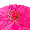 Hot Pink Cutwork Turban with Shell Metal Broach