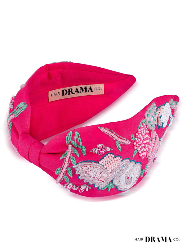Not a Black Swan Knotted Embellished Hair Band for Women - Hot Pink