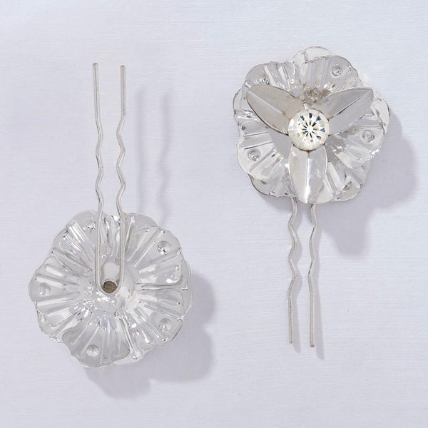 Set of 2 Iris Crystal U Pins - Silver