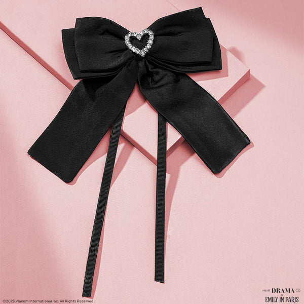 HDC x Emily in Paris Glamour Satin Hair Bow Alligator Clip - Black