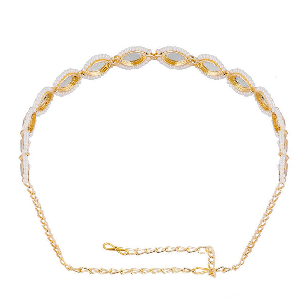 Gold-Plated Kundan, Polki and Pearls Studded Almond-shaped Head Chain