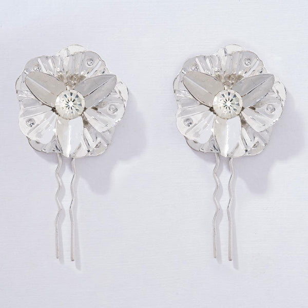 Set of 2 Iris Crystal U Pins - Silver