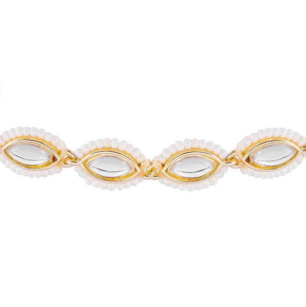 Gold-Plated Kundan, Polki and Pearls Studded Almond-shaped Head Chain