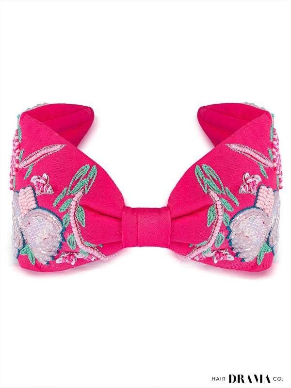 Not a Black Swan Knotted Embellished Hair Band for Women - Hot Pink