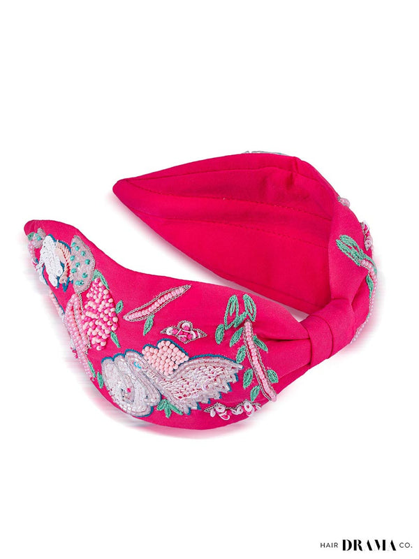Not a Black Swan Knotted Embellished Hair Band for Women - Hot Pink