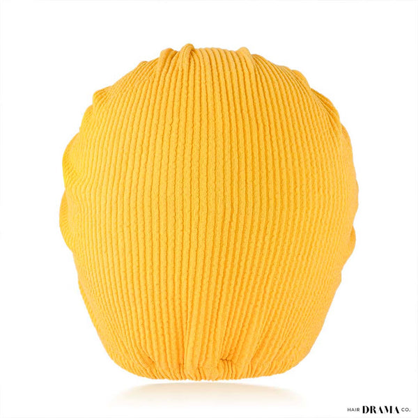 Yellow Ribbed Turban with Starfish Metal Broach
