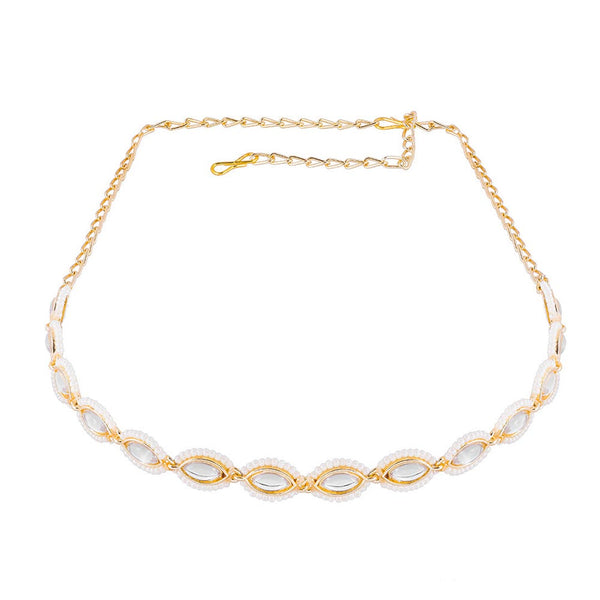 Gold-Plated Kundan, Polki and Pearls Studded Almond-shaped Head Chain
