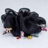 Oversized Organza Scrunchie with Charms - Black