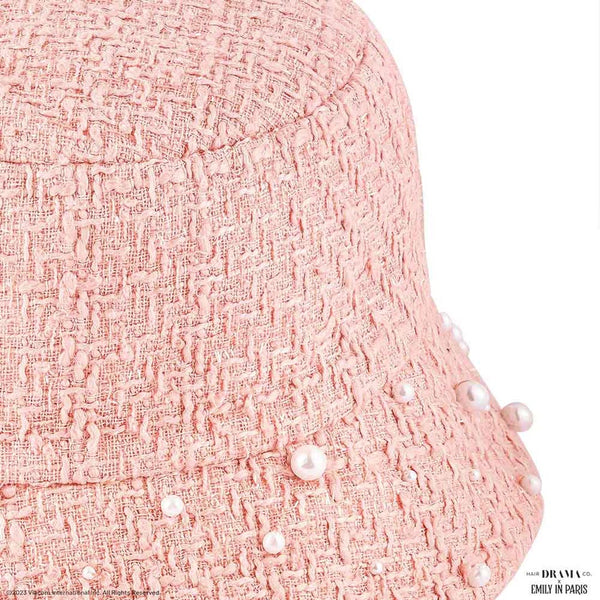 HDC X Emily In Paris Light Pink Tweed Bucket Hat with Pearls
