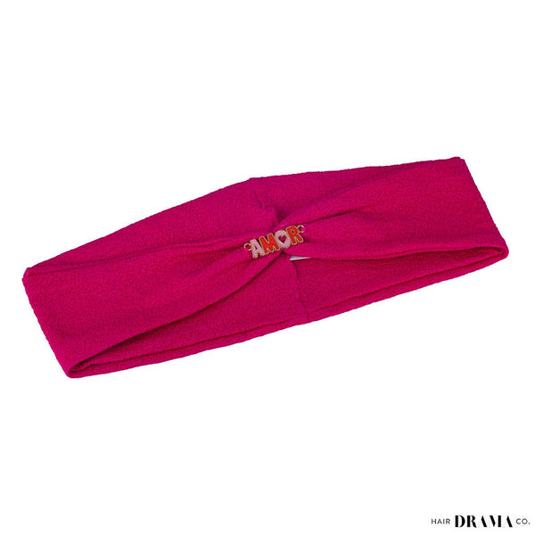 Dark Pink Textured Hair Band with Amor Metal Broach
