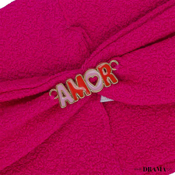 Dark Pink Textured Hair Band with Amor Metal Broach