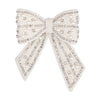 Embellished Crystal & Pearl Hair Bow Barrette Clip - Silver
