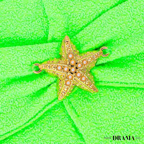 Neon Green Textured Hair Band with Starfish Metal Broach