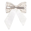 Embellished Crystal & Pearl Hair Bow Barrette Clip - Silver