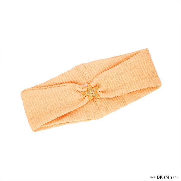 Orange Ribbed Hair Band with Starfish Metal Broach