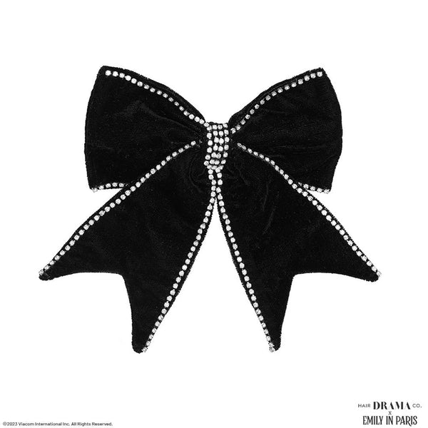 HDC x Emily in Paris Dazzling Noir Velvet Hair Bow Barrette Clip - Black