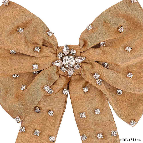 Crystal Hair Bow Alligator Clip - Golden Beige
