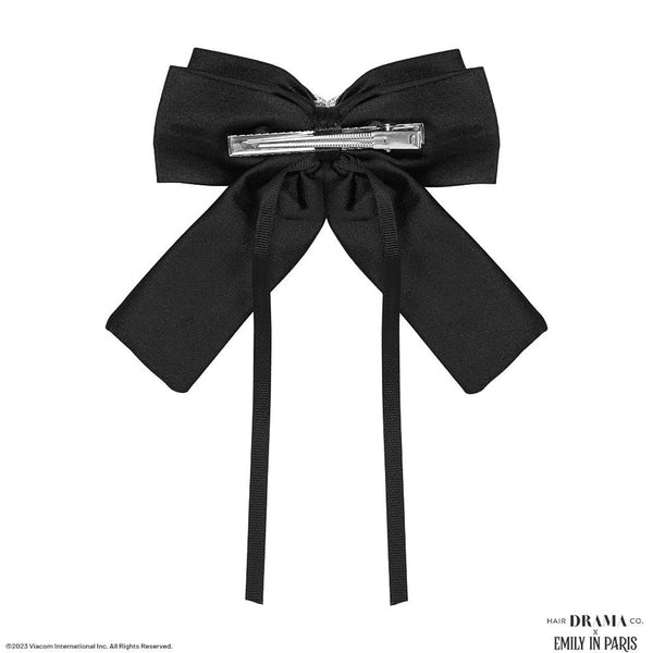 HDC x Emily in Paris Glamour Satin Hair Bow Alligator Clip - Black
