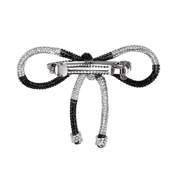 Crystal Hair Bow Barrette Clip - Silver & Black