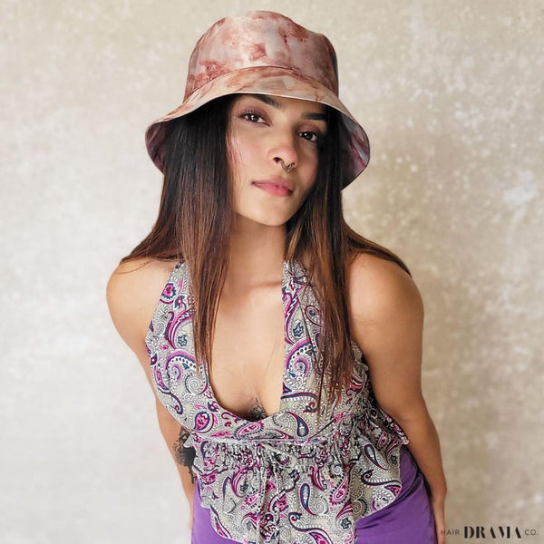 Marbled Satin Bucket Hat - Gingerbread Brown