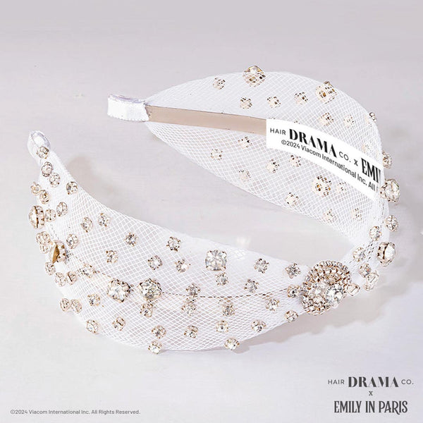 HDC x Emily in Paris Crystal Mesh Knotted Hair Band - White