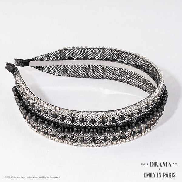 HDC x Emily in Paris Crystal & Pearl Mesh Hair Band - Black