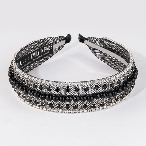 HDC x Emily in Paris Crystal & Pearl Mesh Hair Band - Black