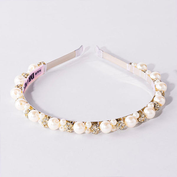 Off-White Pearl and Silver Crystals Hair Band