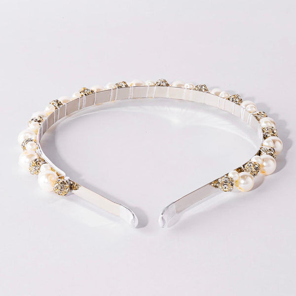 Off-White Pearl and Silver Crystals Hair Band
