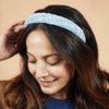 Tweed Puff Hair Band - Blue & White