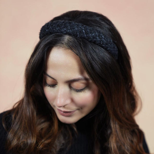 Tweed Puff Hair Band - Black
