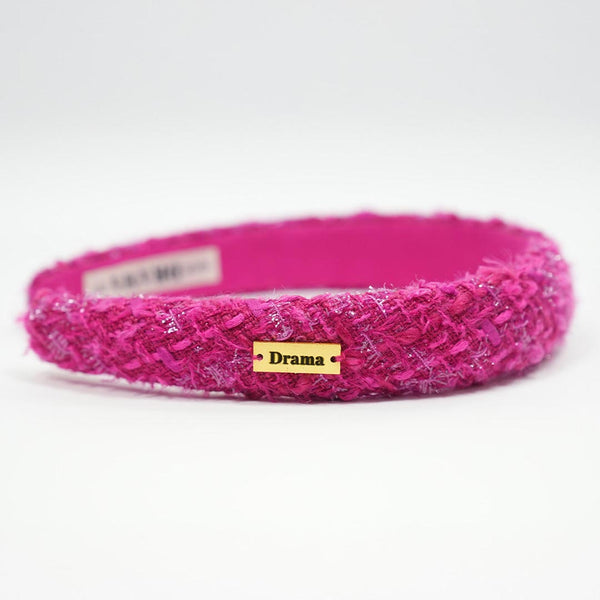 Tweed Puff Hair Band - Hot Pink