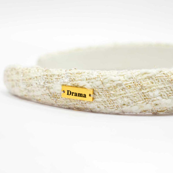 Tweed Puff Hair Band - White