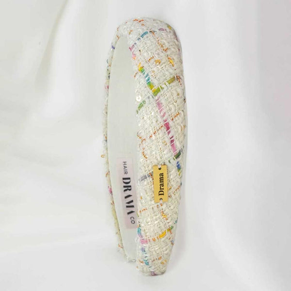 Tweed Puff Hair Band - White