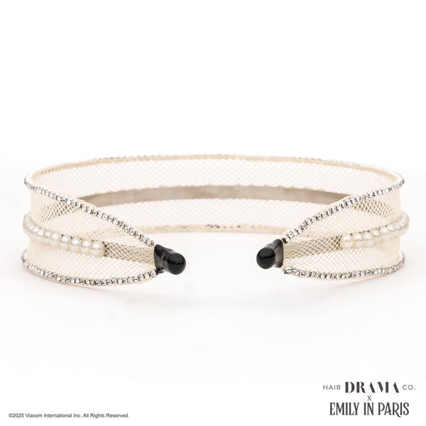HDC x Emily in Paris Crystal & Pearl Mesh Hair Band - Beige