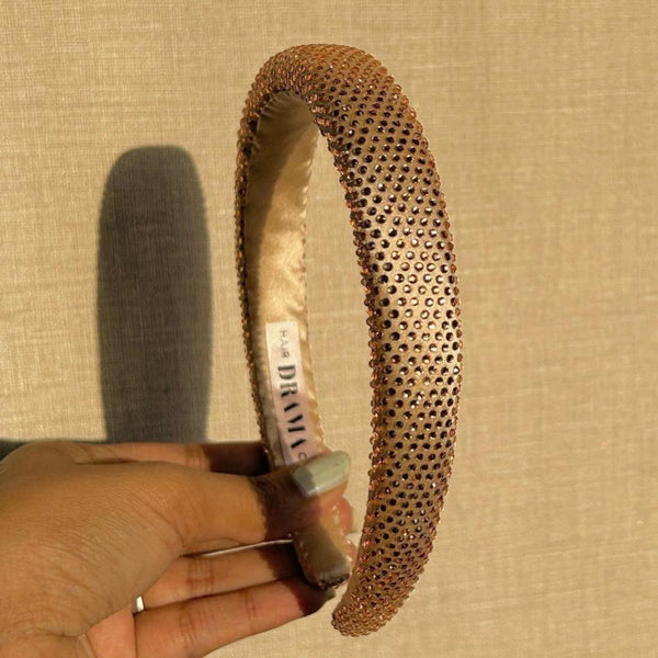 Silk Satin Puff Hair Band with Rhinestones - Champagne