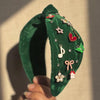 Christmas Velvet Charm Knotted Headband - Green