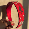 Christmas Silk Satin Flat Headband - Red