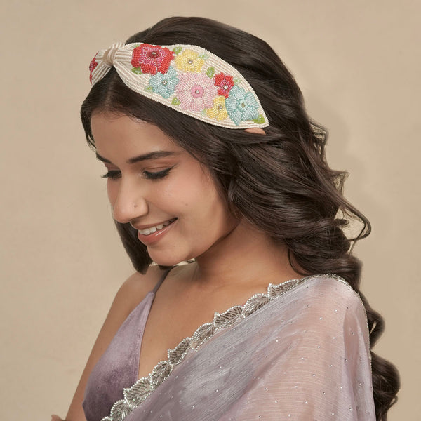Peony Embellished Knotted Hair Band - Multi