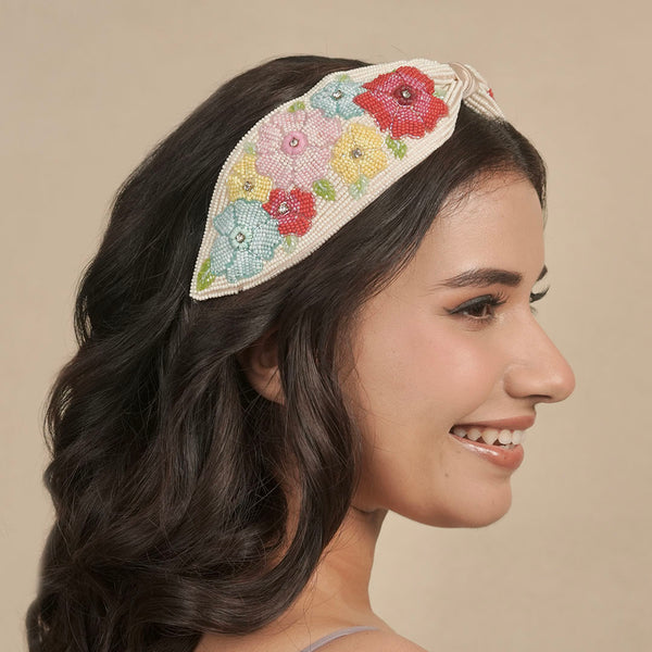 Peony Embellished Knotted Hair Band - Multi
