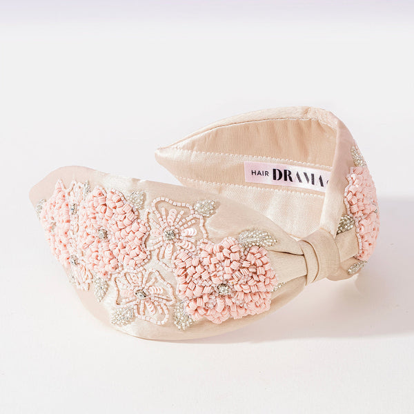 Peony Embellished Knotted Hair Band - Pink