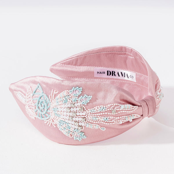 Kaia Embellished Knotted Hair Band - Pink