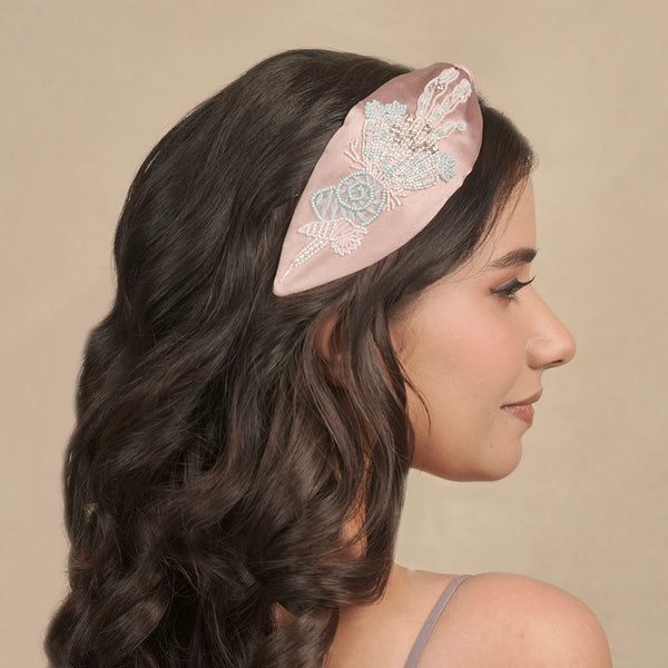 Kaia Embellished Knotted Hair Band - Pink