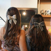 Embellished Crystal Hair Bow Barrette Clip - Silver