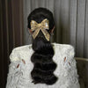 Embellished Crystal Hair Bow Barrette Clip - Golden