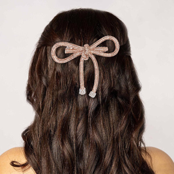 Crystal Hair Bow Barrette Clip - Champagne