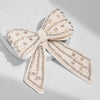 Embellished Crystal & Pearl Hair Bow Barrette Clip - Silver