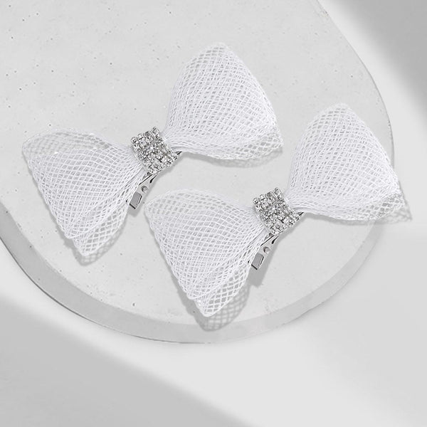 Crystal Mesh Hair Bow Alligator Clip - Silver